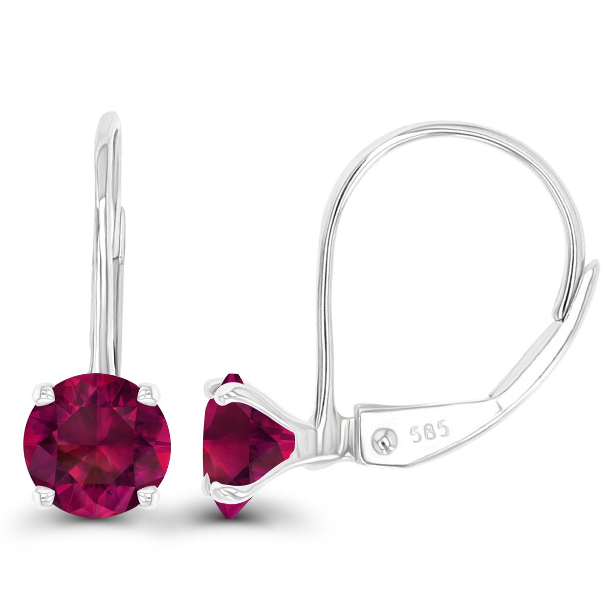 14K White Gold 5mm Created Ruby LeverBack Earring