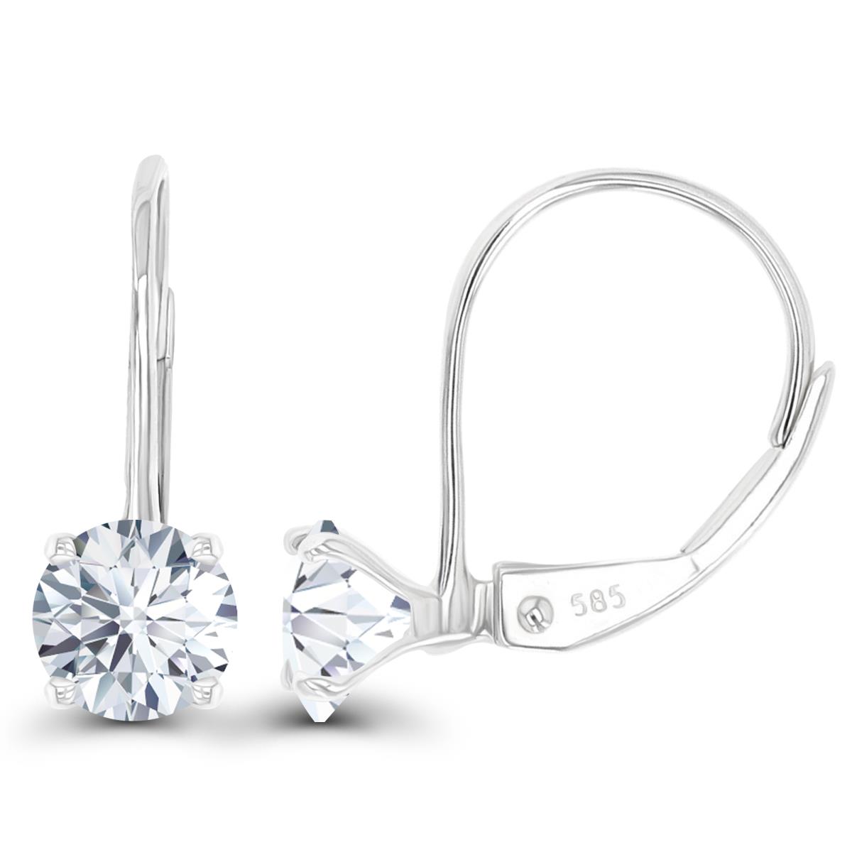 14K White Gold 5mm Created White Sapphire LeverBack Earring