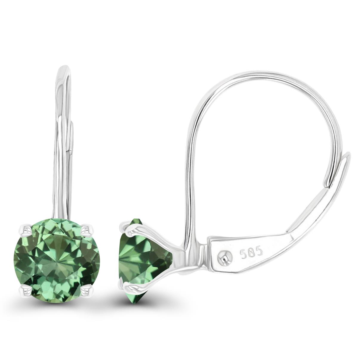 14K White Gold 5mm Created Green Sapphire LeverBack Earring