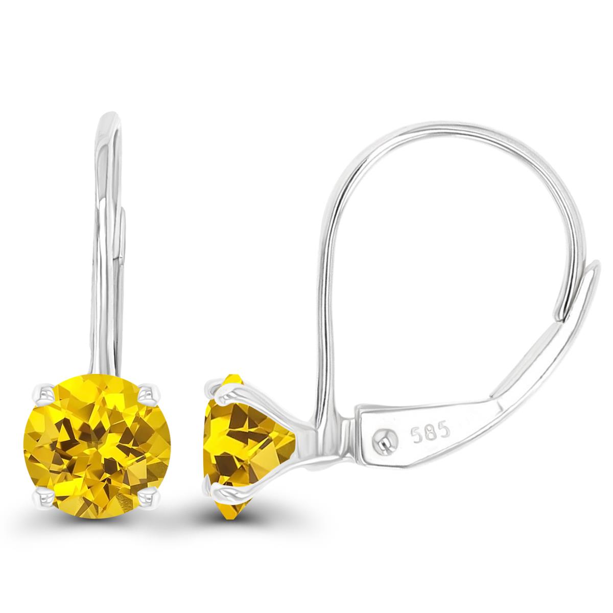 14K White Gold 5mm Created Yellow Sapphire LeverBack Earring