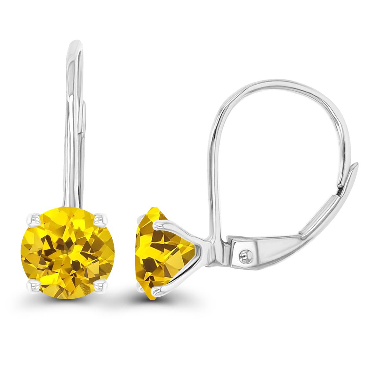 14K White Gold 6mm Created Yellow Sapphire LeverBack Earring