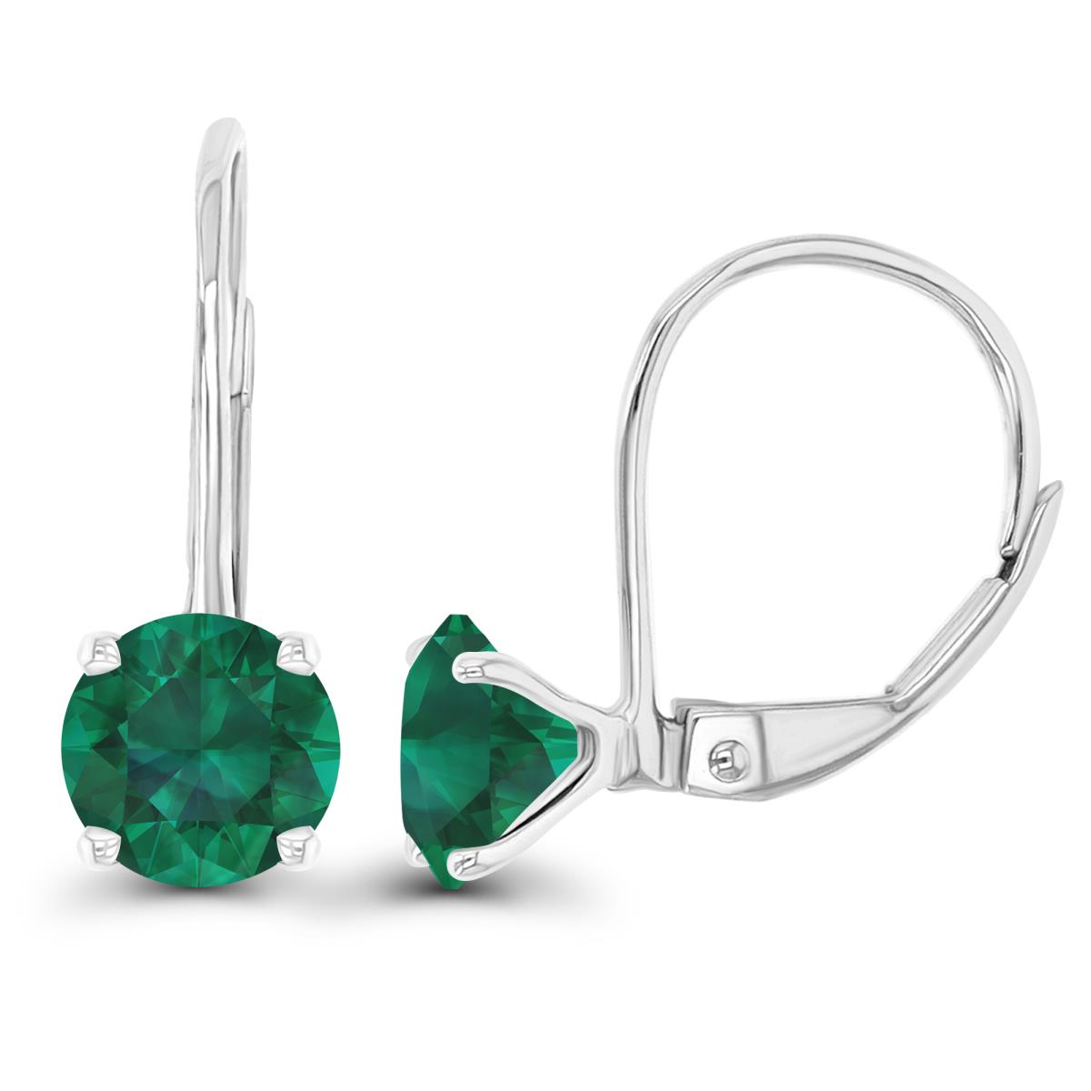 14K White Gold 6mm Created Emerald LeverBack Earring