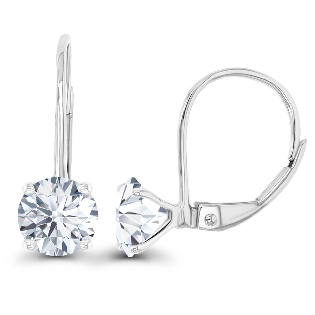 14K White Gold 6mm Created White Sapphire LeverBack Earring