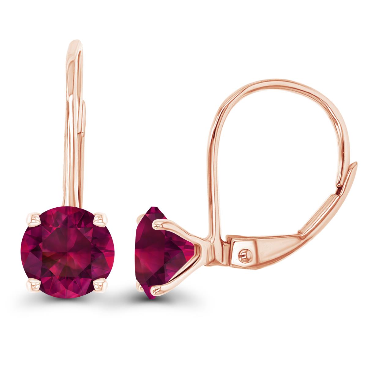 14K Rose Gold 6mm Created Ruby LeverBack Earring