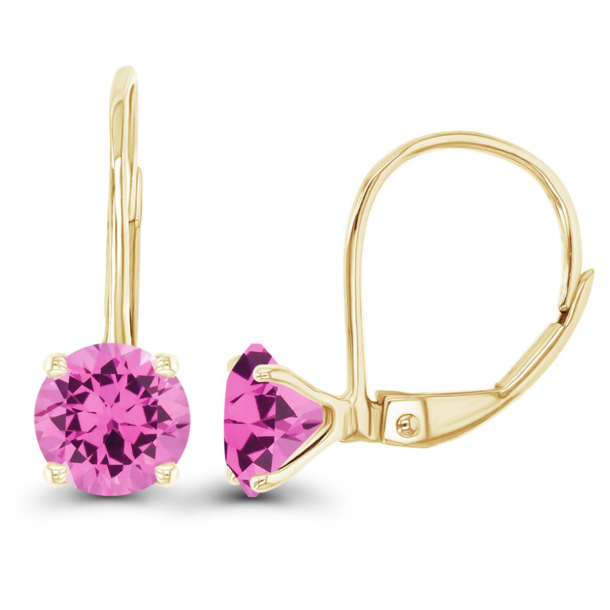 14K Yellow Gold 6mm Created Pink Sapphire LeverBack Earring