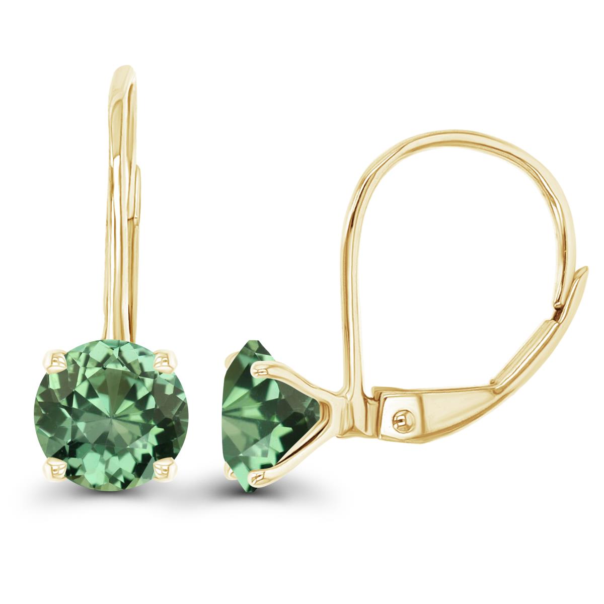 14K Yellow Gold 6mm Created Green Sapphire LeverBack Earring