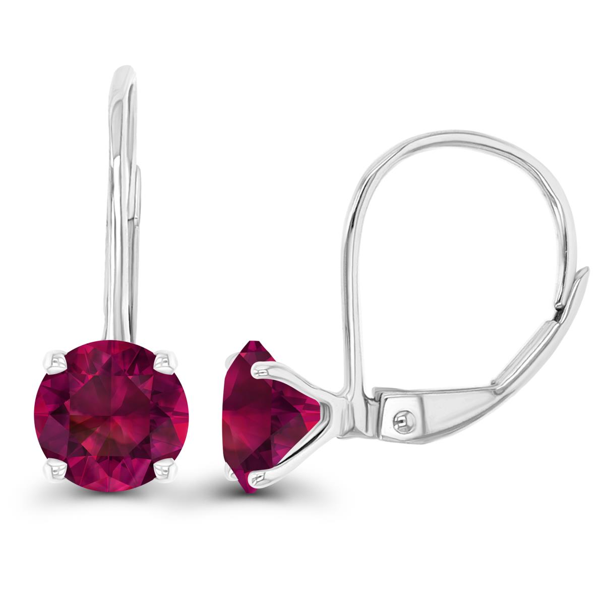 Sterling Silver Rhodium 6mm Created Ruby LeverBack Earring
