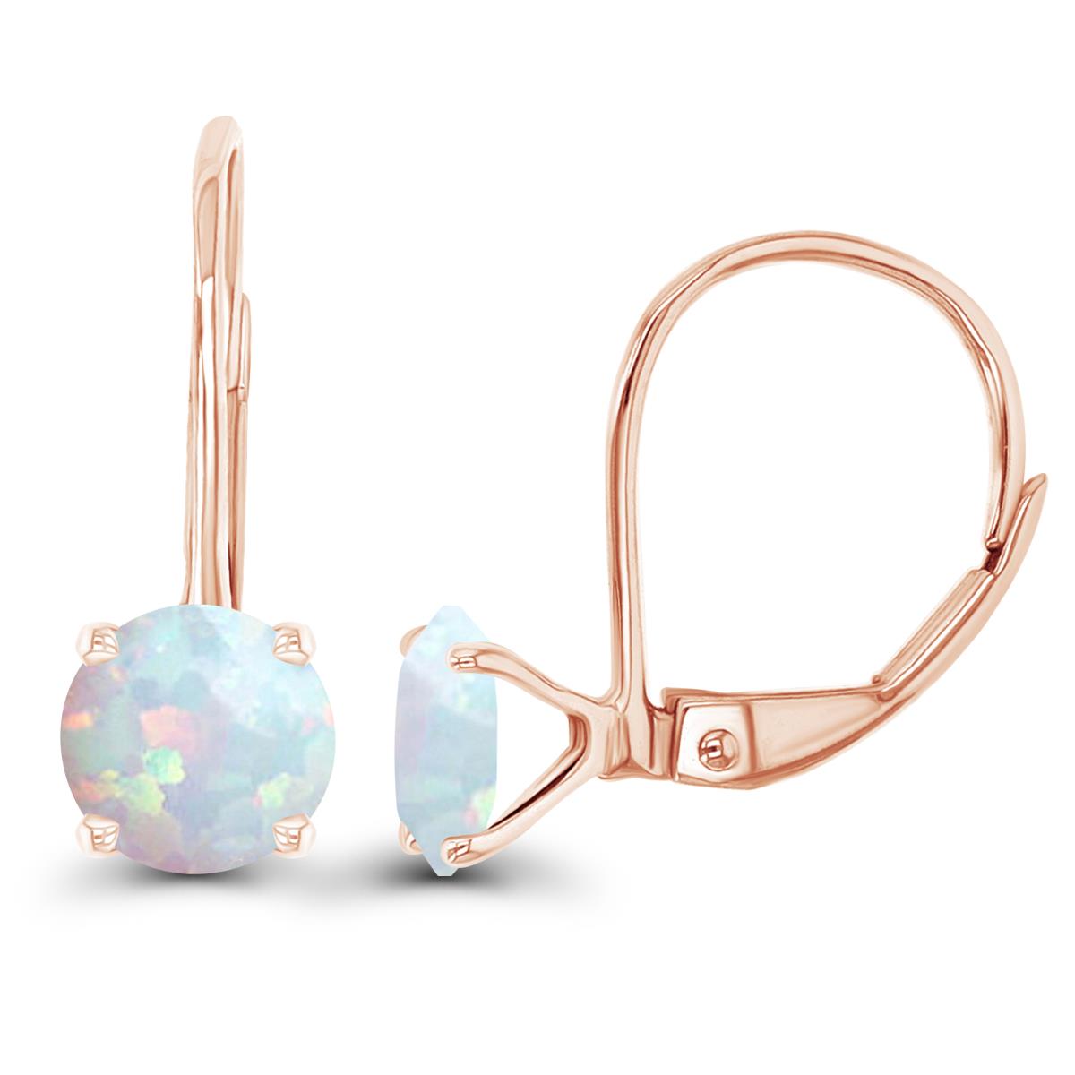 Sterling Silver Rose 6mm Created Opal LeverBack Earring