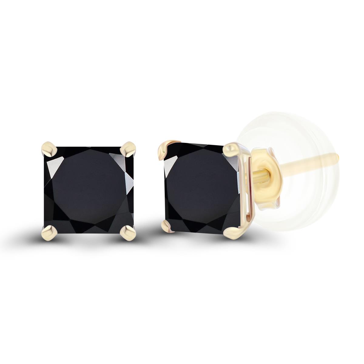 14K Yellow Gold 4mm Square Onyx Basket Stud Earrings with Silicone Back
