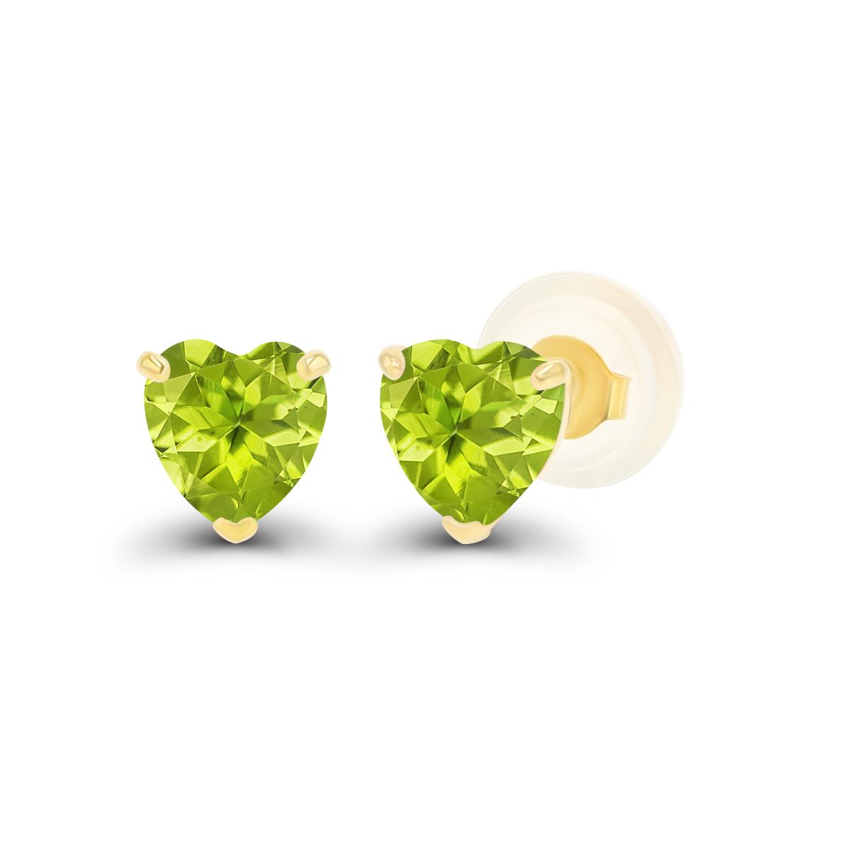 14K Yellow Gold 4mm Heart Peridot Stud Earring with Silicone Back