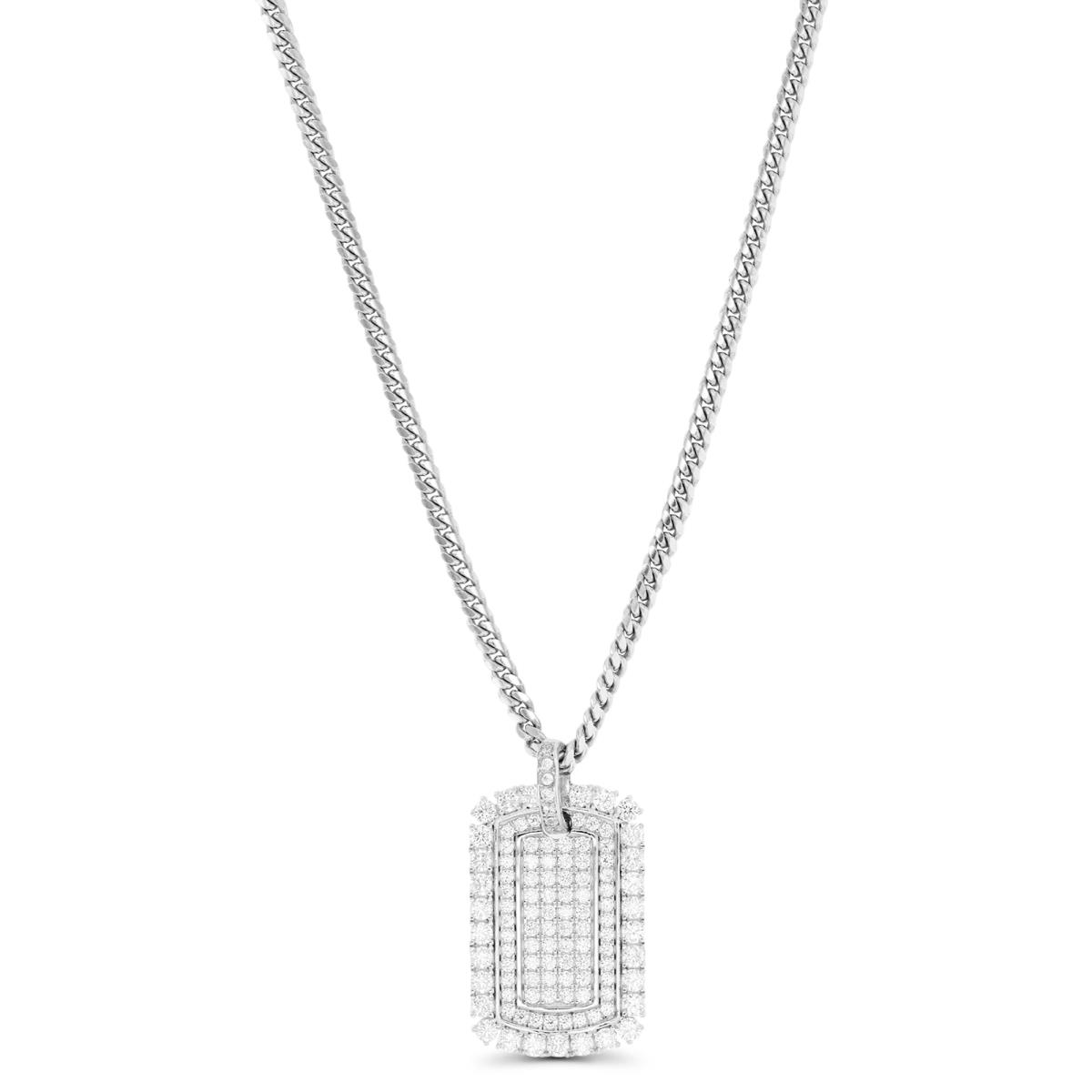 Sterling Silver Rhodium Round CZ Radiant Shape 24" Cuban Necklace