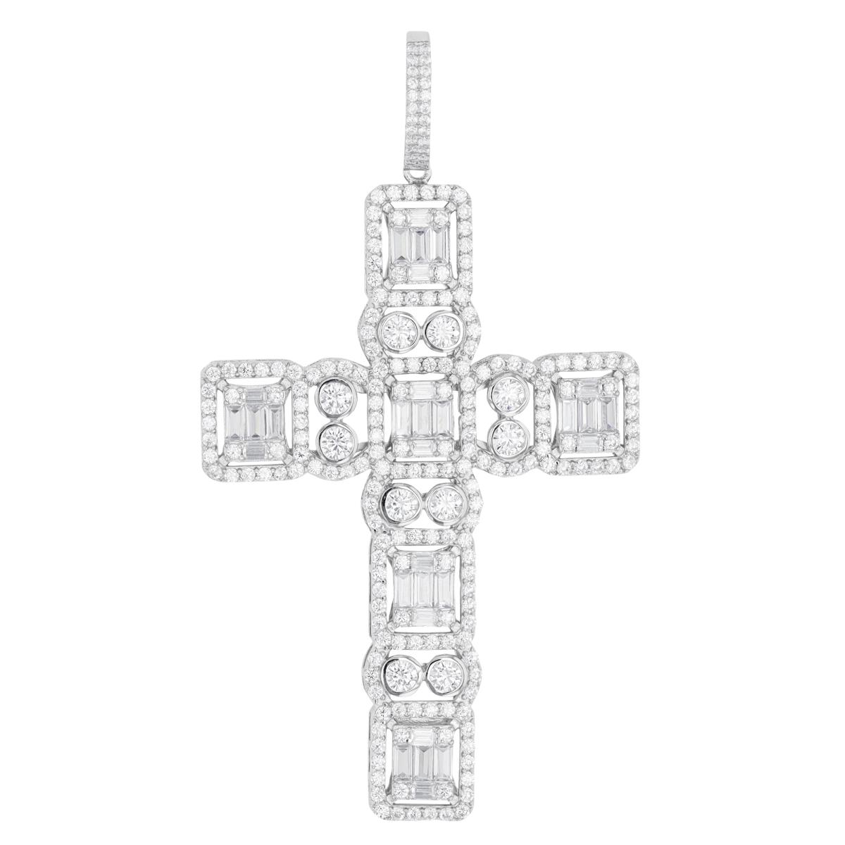 Sterling Silver Rhodium Cross White CZ Pendant