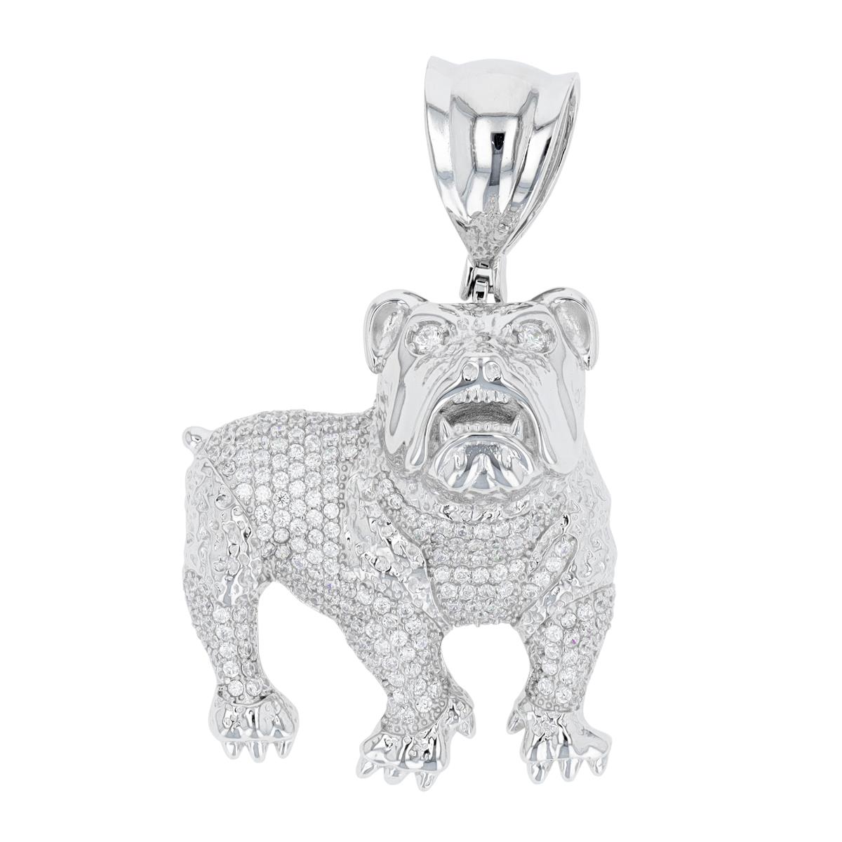 Sterling Silver Rhodium Dog White CZ Pendant