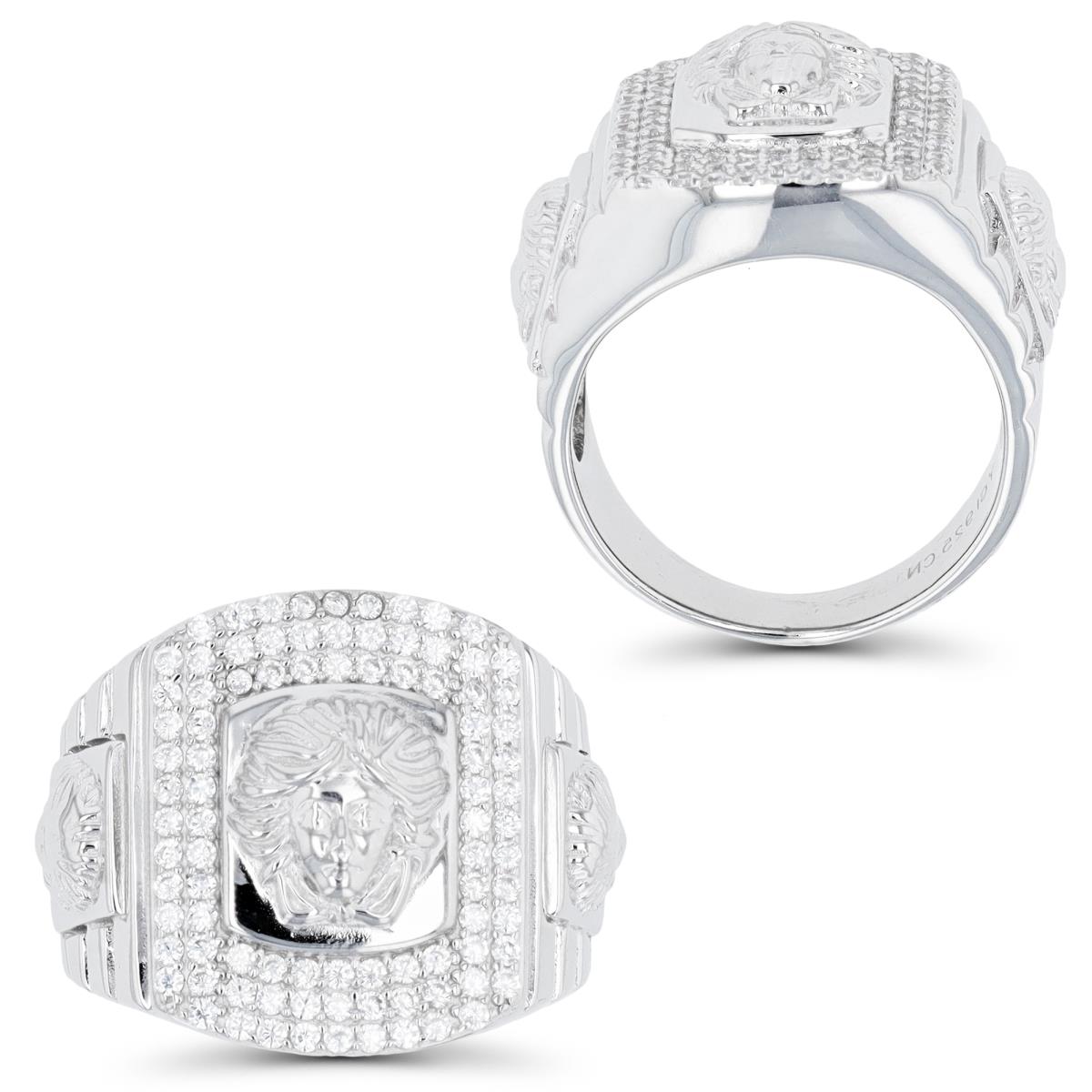 Sterling Silver Rhodium White CZ Pave Men's Ring