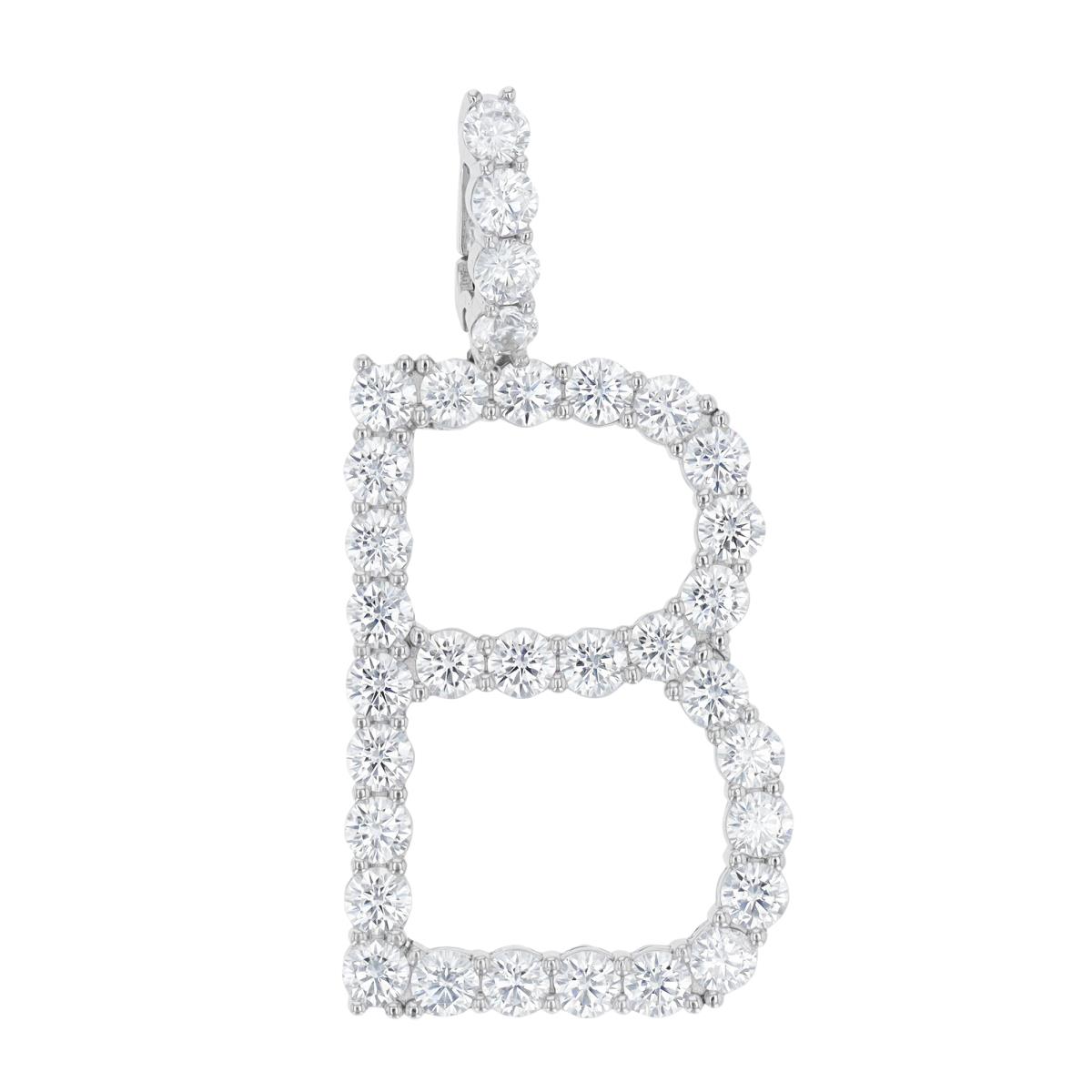 Sterling Silver Rhodium Initial "B" White CZ Pendant