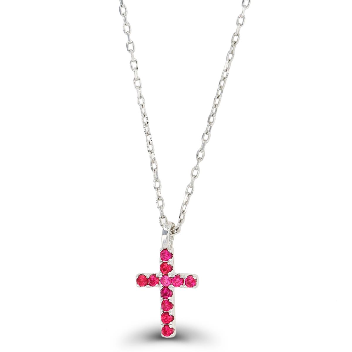 Sterling Silver Rhodium Ruby Cross 18"+2" Necklace