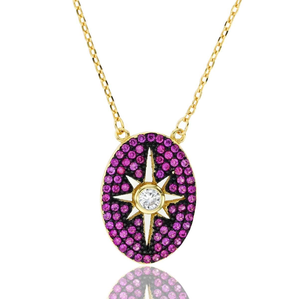 Sterling Silver Yellow & Black Ruby/Cr. White Sapphire Micropave Starburst 16"+1" Necklace