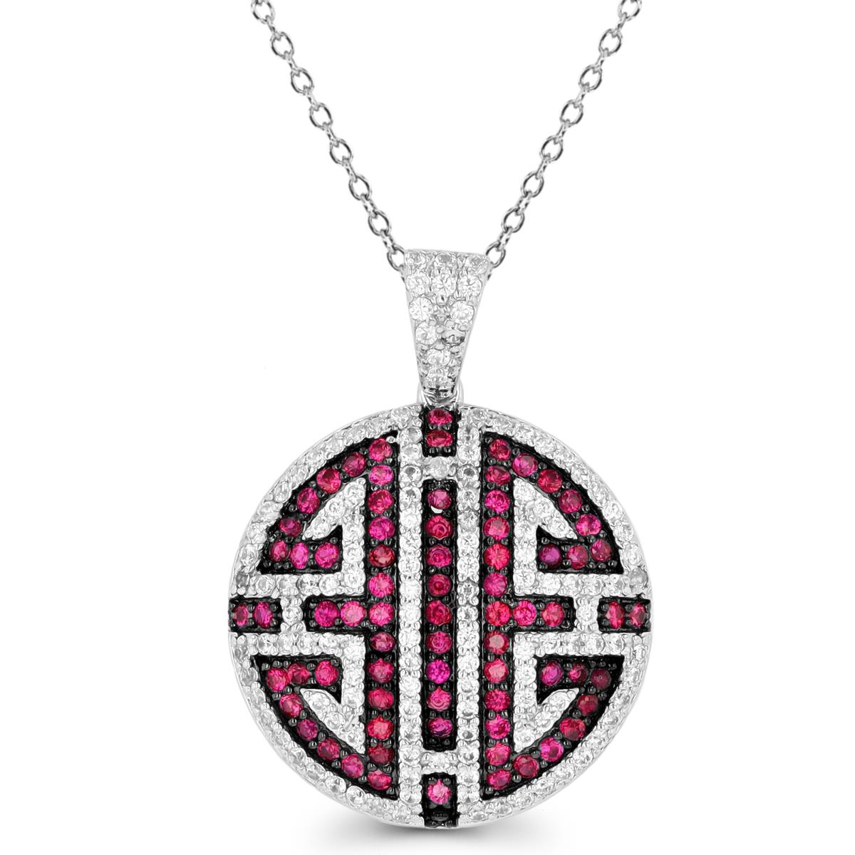 Sterling Silver Black & Rhodium Ruby/ Cr. White Sapphire Domed 18" Necklace