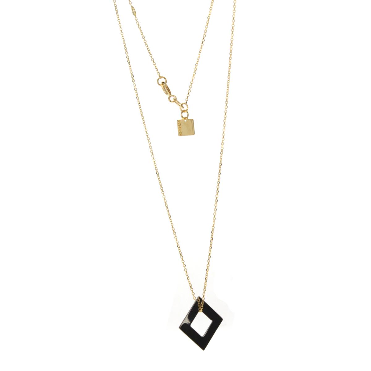10K Two-Tone Gold DC Polished White Open Square Charm 17+1" Necklace with Passion Plate
