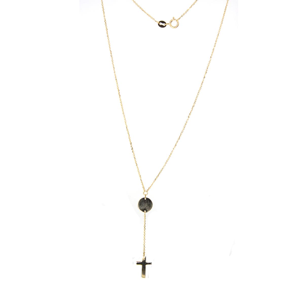 10K Yellow Gold DC Circle Charm with Dangling Cross 18" Necklace