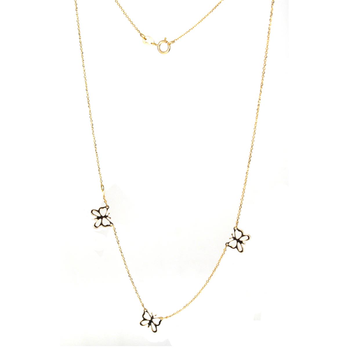 10K Yellow Gold DC Three Butterfly Station 18" Necklace