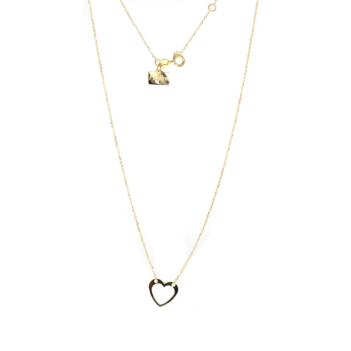 10K Yellow Gold Polished Open Heart Charm 15+1" Necklace with Passion Plate