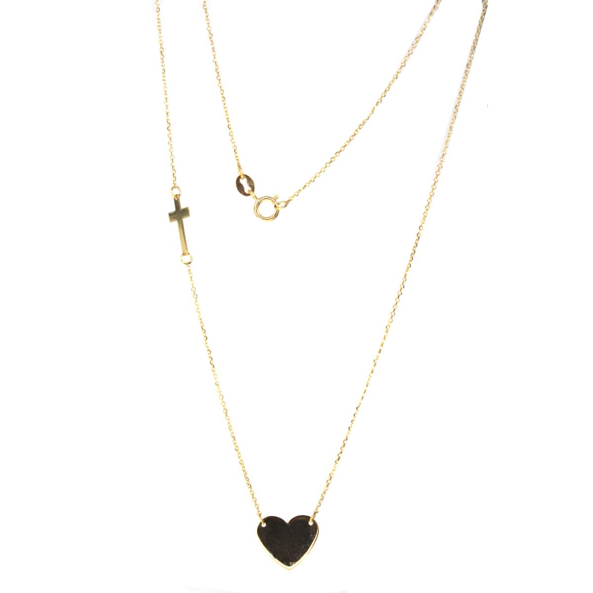 10K Yellow Gold DC Polished Heart Charm and Sideways Cross 18" Necklace