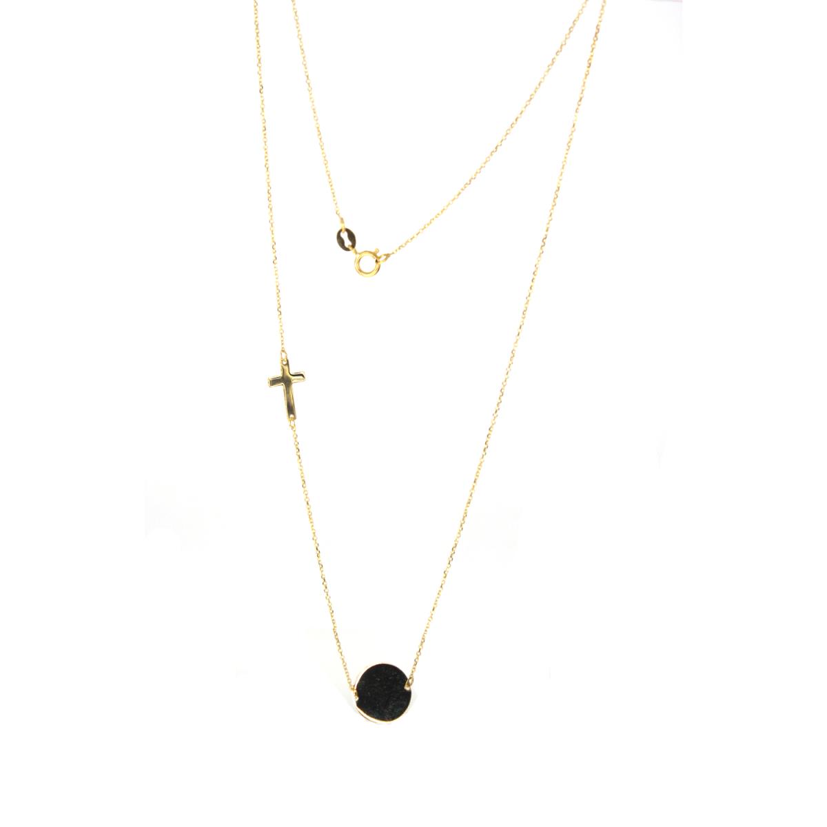 10K Yellow Gold DC Polished Circle Charm and Sideways Cross 18" Necklace