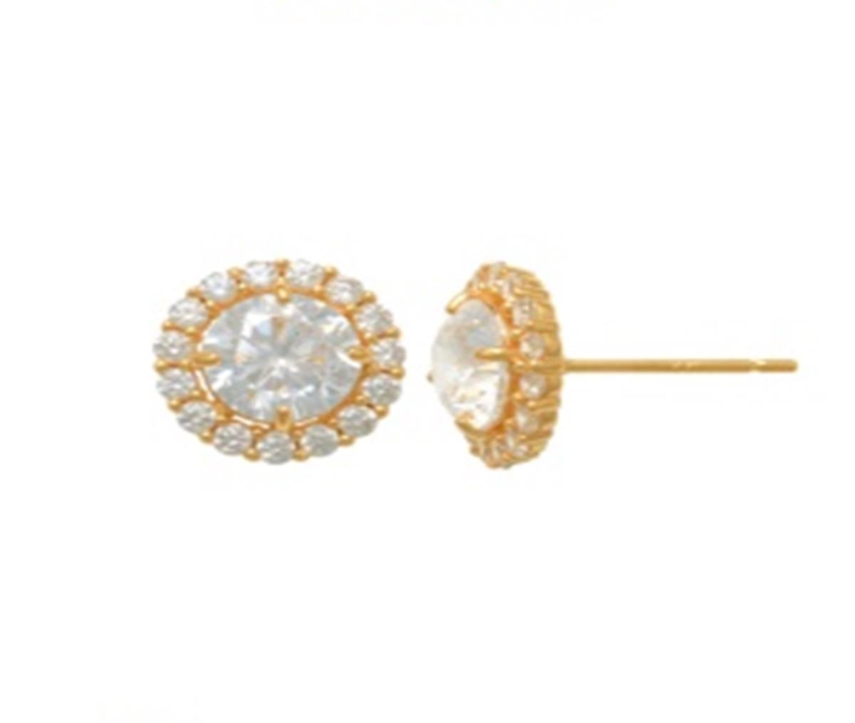 14K Yellow Gold 6mm Round CZ Halo Stud Earring