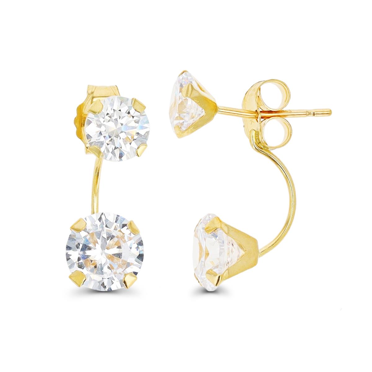 14K Yellow Gold 5mm & 6mm White CZ Ear Jacket Dangling Earring