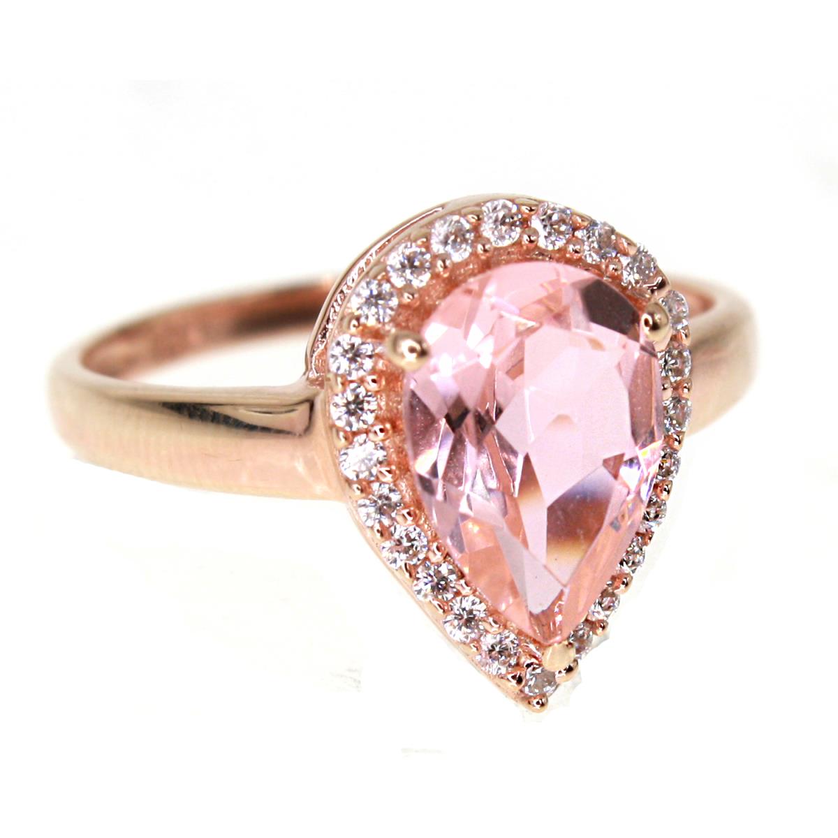 Sterling Silver Rose 10x7mm Prs Pink Diamond Simulant and CZ Eng Ring