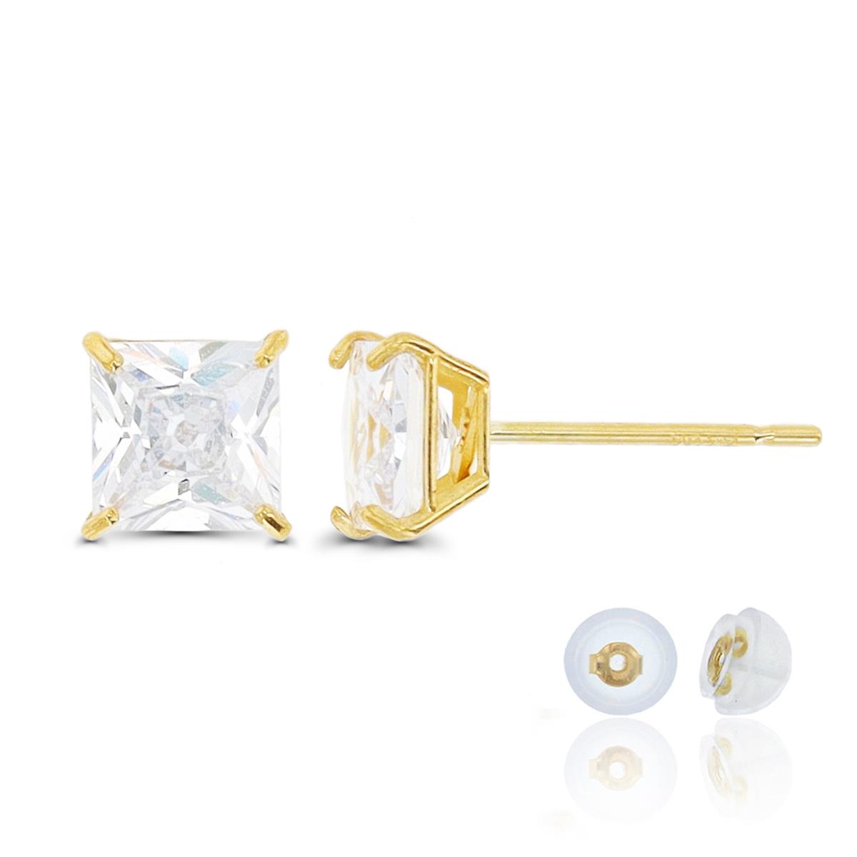14K Yellow Gold 5mm Square White CZ Stud Earring with Silicone Back