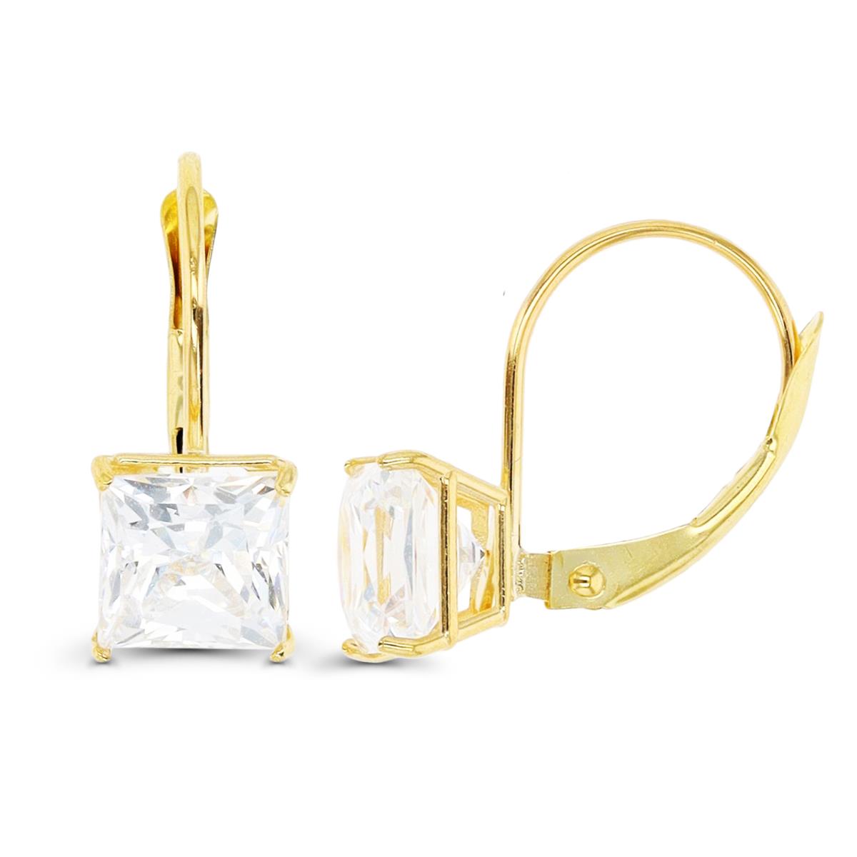 14K Yellow Gold 6mm Square White CZ LeverBack Earring 