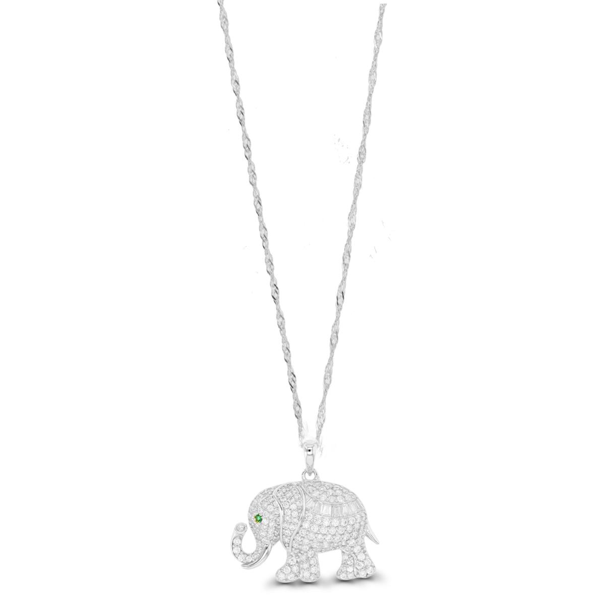 Sterling Silver Rhodium Paved Elephant 18"+2" Singapore Necklace