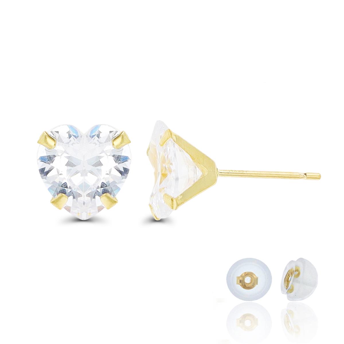 14K Yellow Gold 8mm Heart CZ Martini Stud Earring with Silicone Back