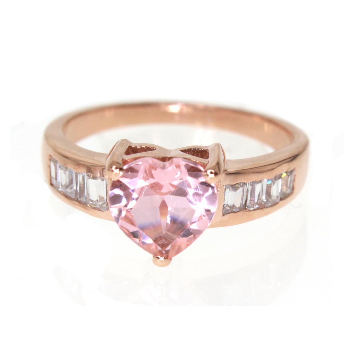 Sterling Silver Rose 8.00mm Hs Pink Diamond Simulant and CZ Eng Ring