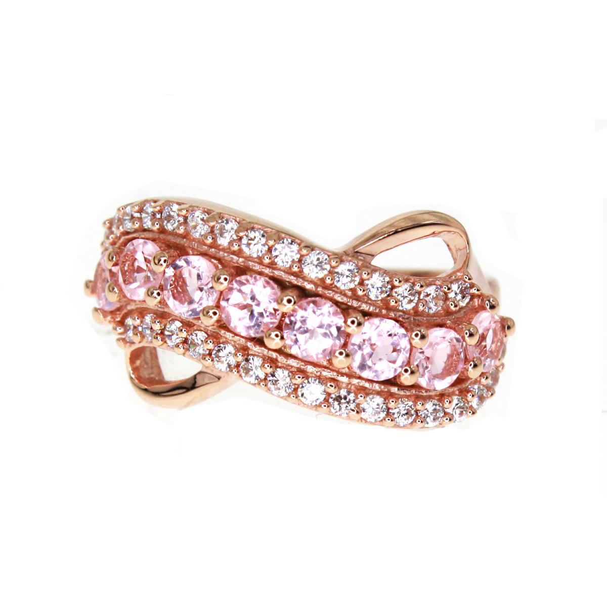 Sterling Silver Rose 3mm Rd 8-Stone Pink Diamond Simulant and CZ Infinity Ring