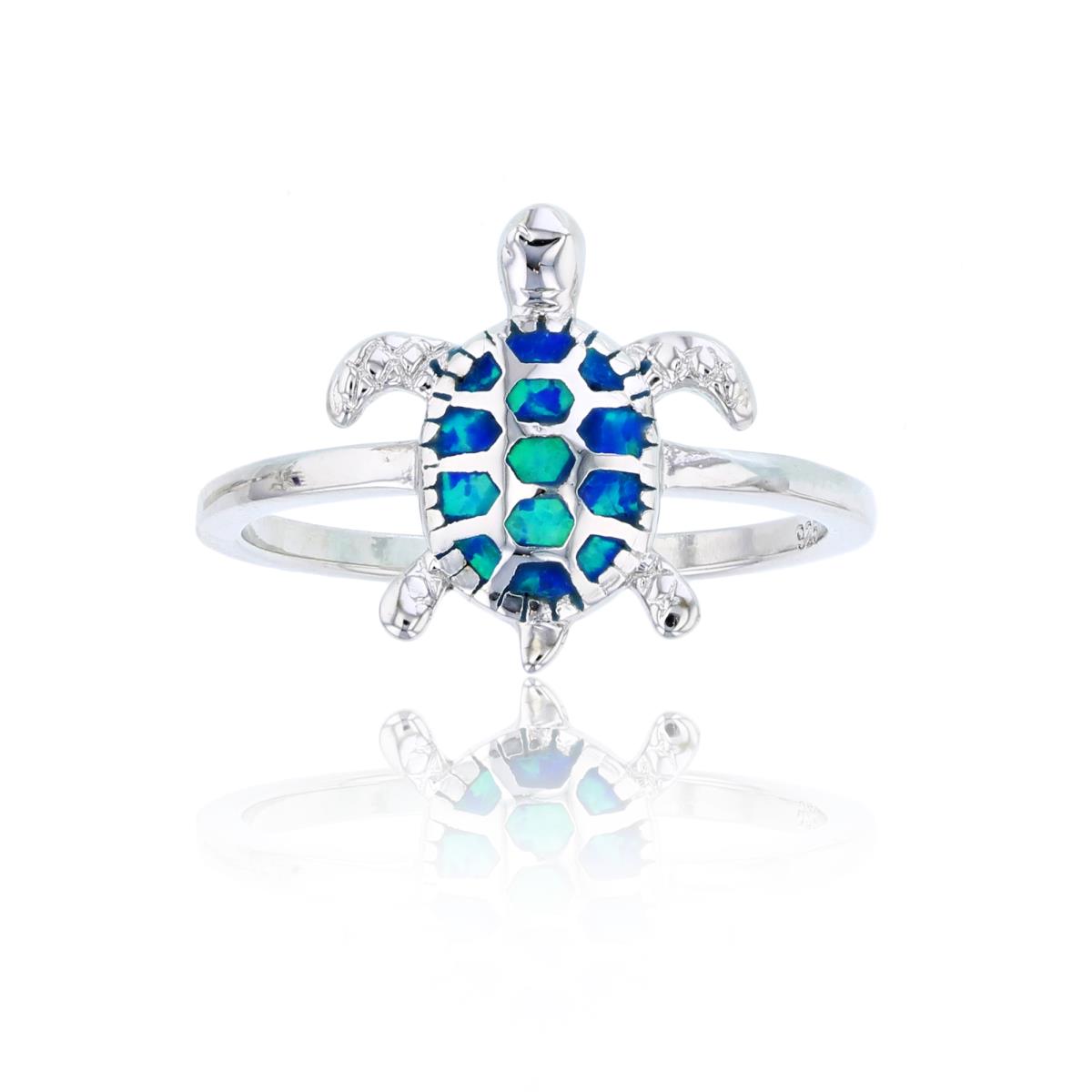Sterling Silver Created Opal Turtle Ring