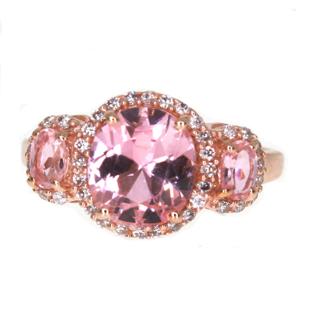 Sterling Silver Rose Three Ovl Pink Diamond Simulant and CZ Eng Ring