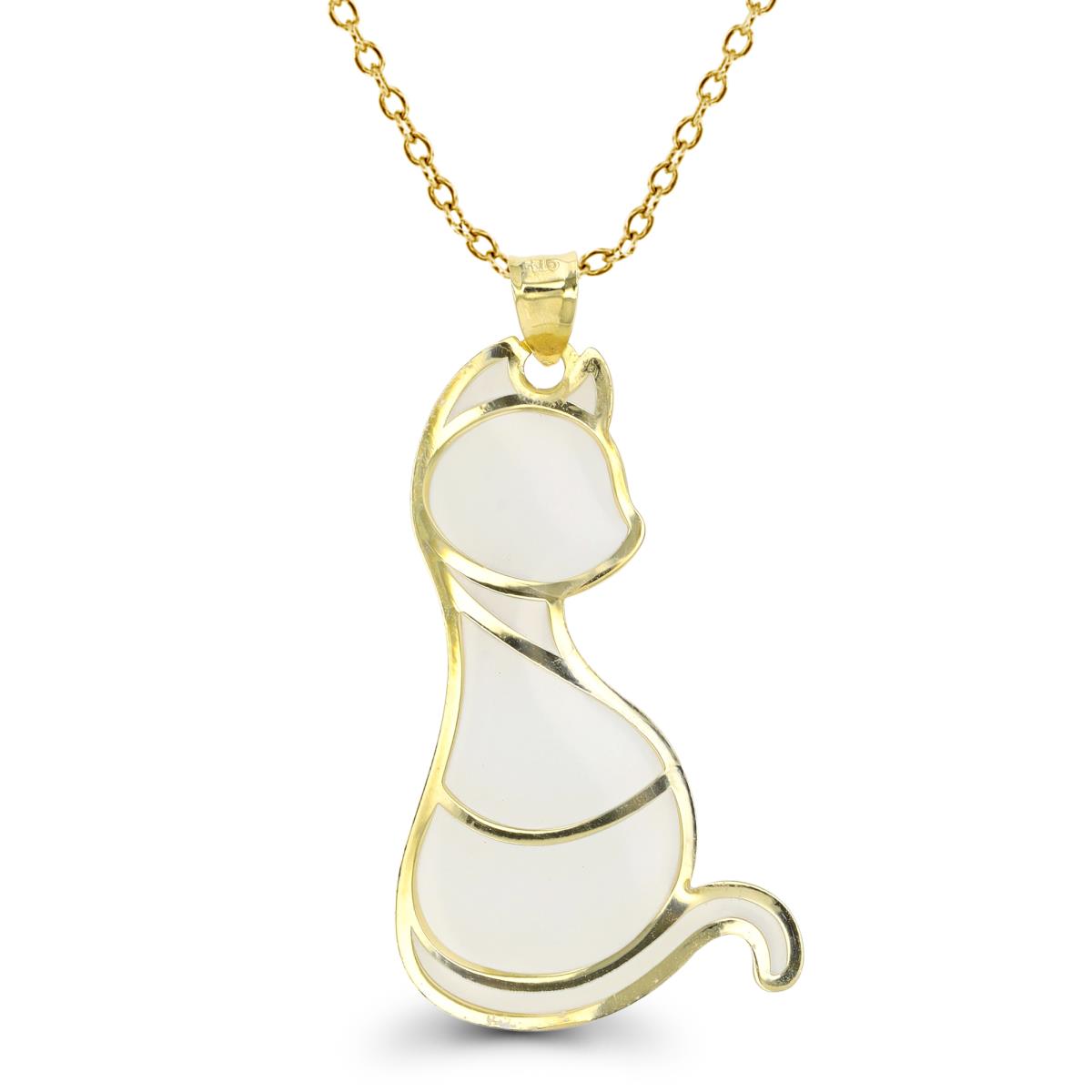 10K Yellow Gold 40X15mm Enamel Polished Cat 18" Necklace