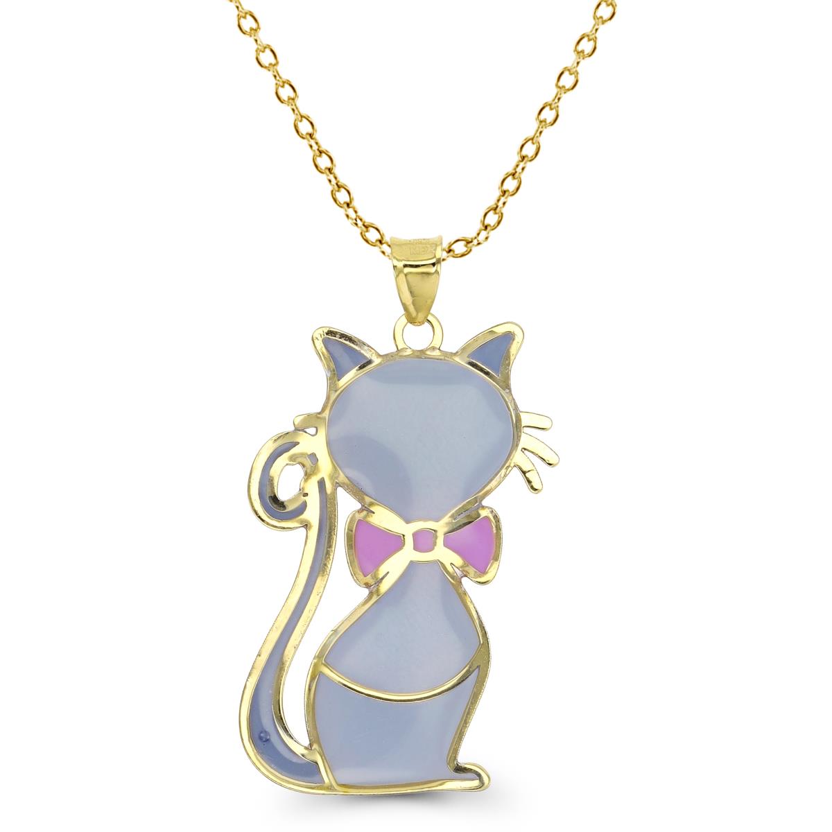 10K Yellow Gold 36X20mm Enamel Polished Cat 18" Necklace