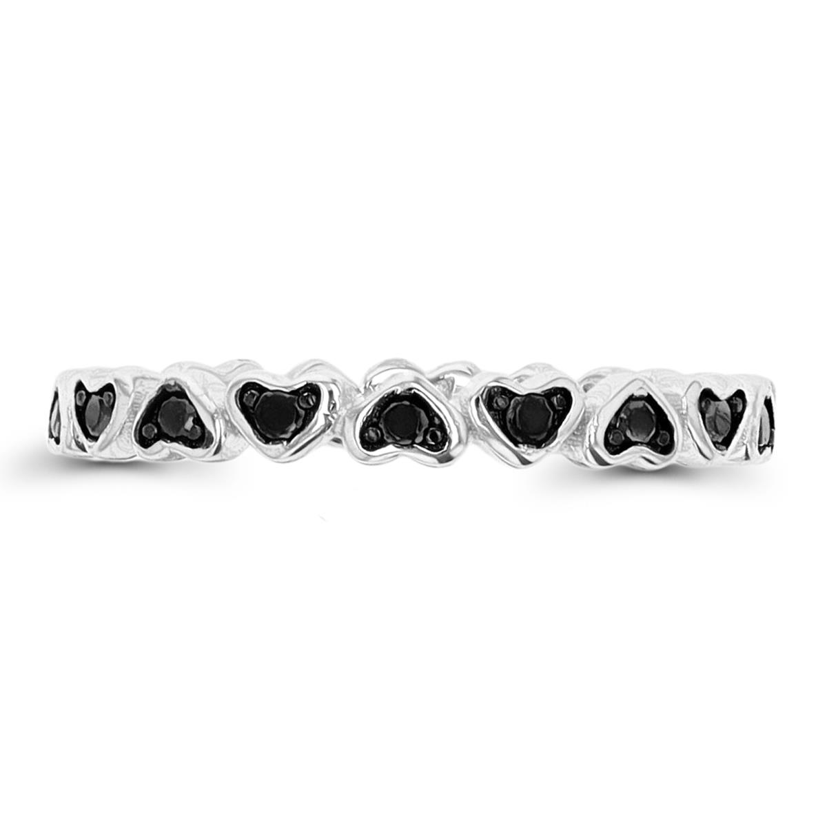 Sterling Silver Rhodium & Black 2.75mm   Alternating Black Spinel Heart Eternity Ring