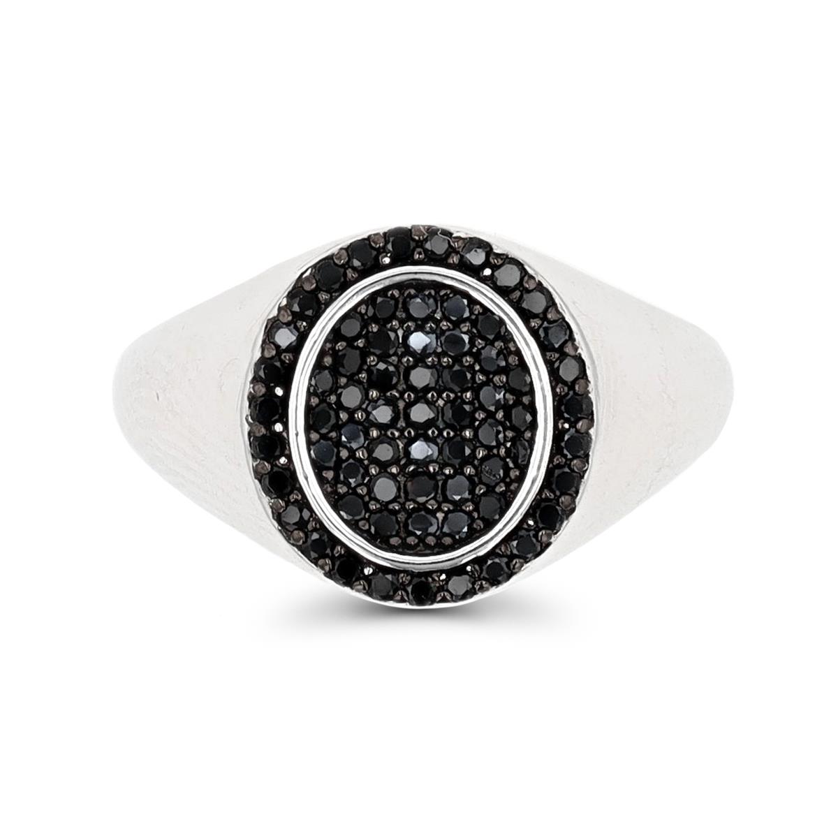 Sterling Silver Rhodium & Black Polished 12mm Pave Black Spinel Fashion Ring