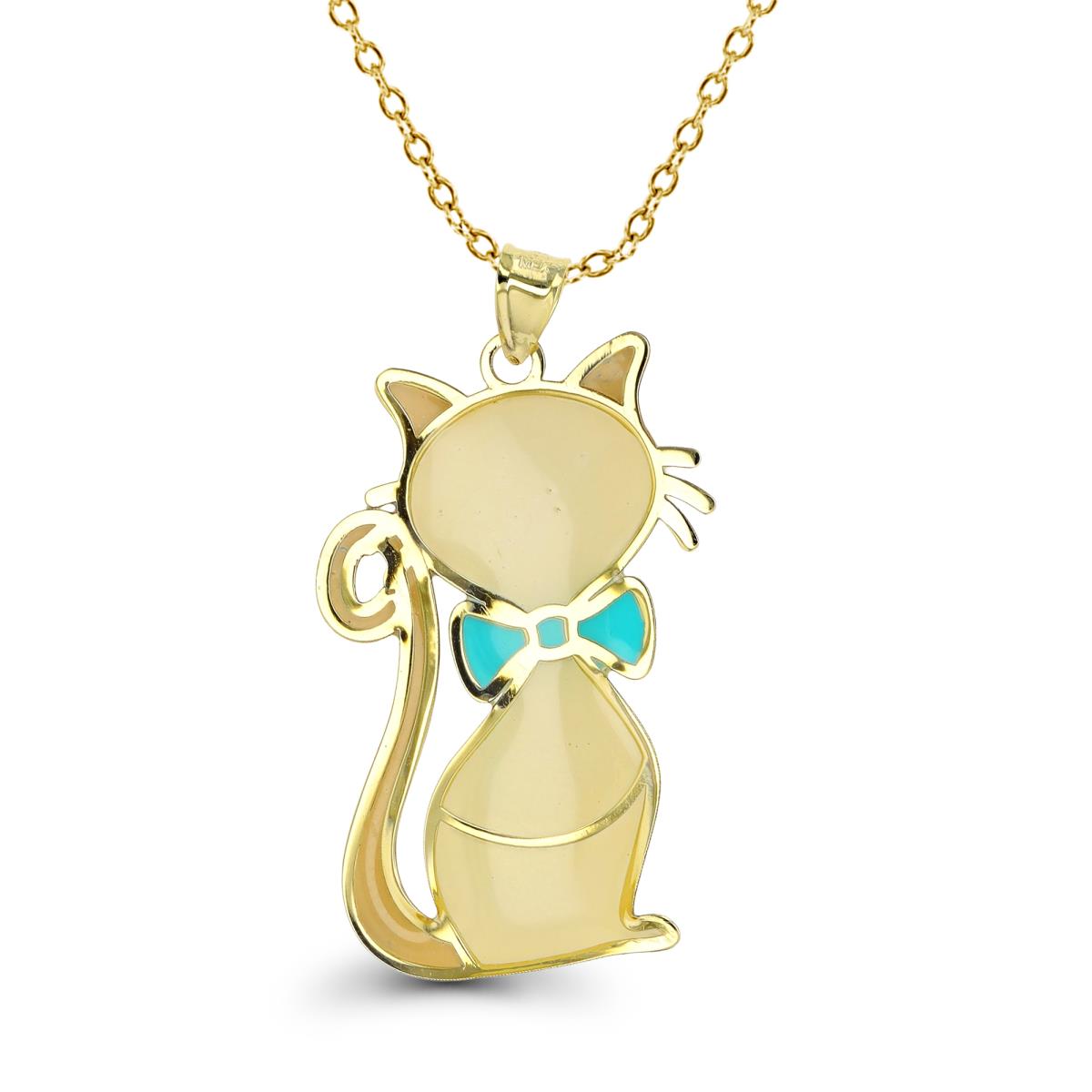 14K Yellow Gold  32X20mm Polished Cat Enamel 18" Necklace