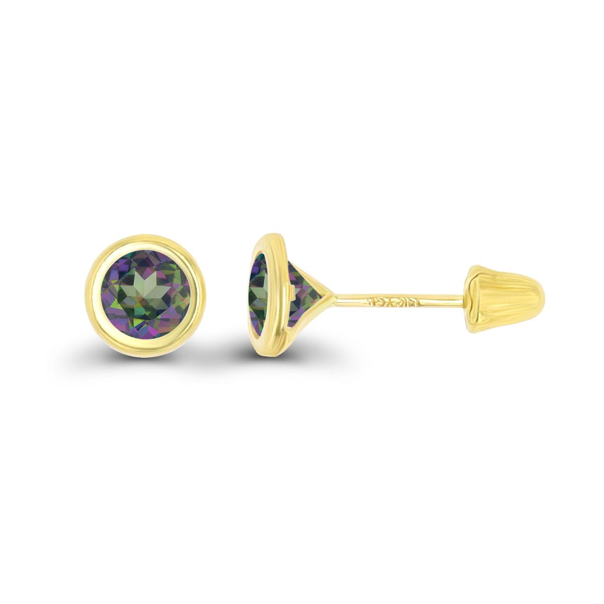 14K Yellow Gold Basic 4mm Round Mystic Green Quartz Bezel Hat Screw Back Stud Earring 