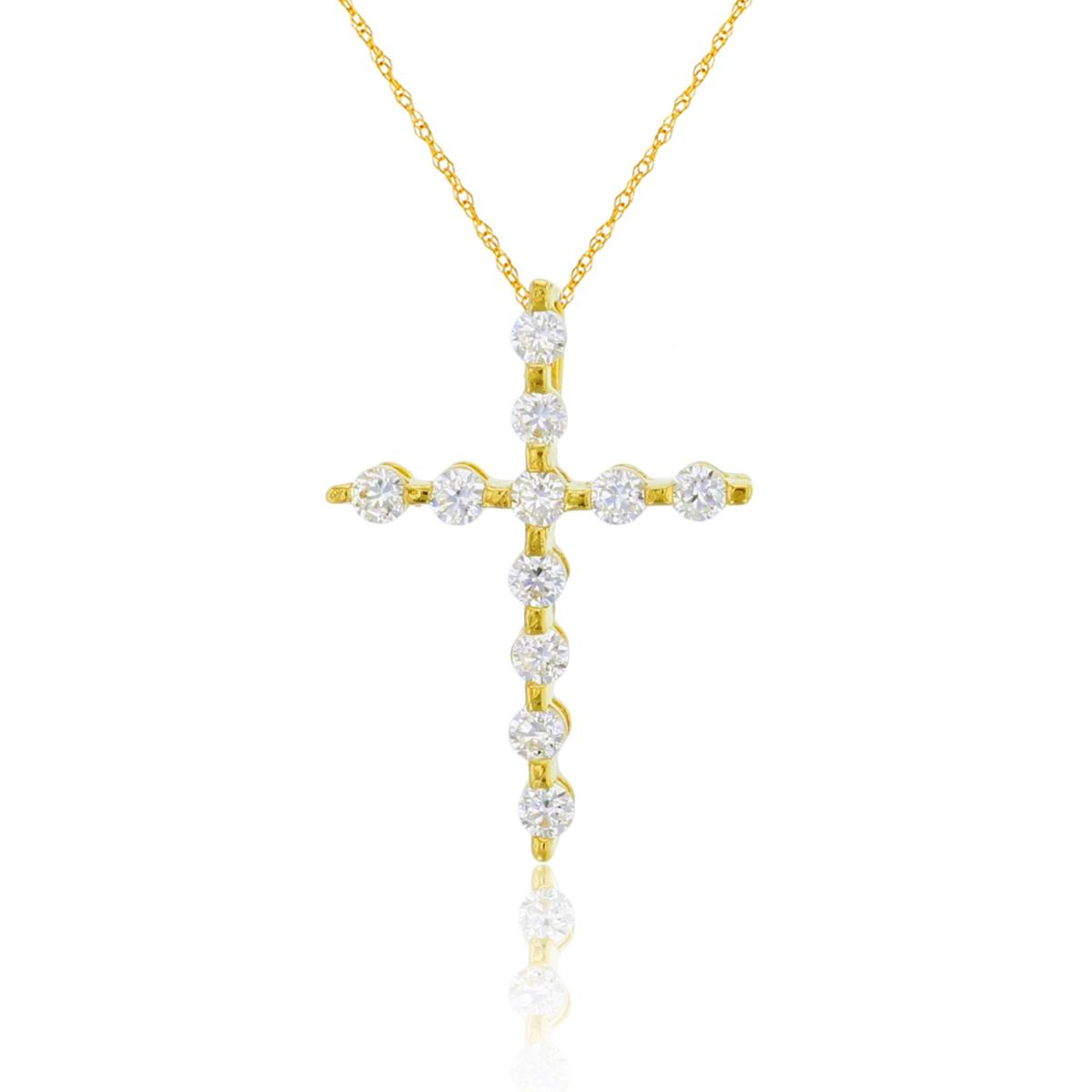 14K Yellow Gold 15x11mm Micropave CZ Cross 16"+2" Cable Chain Necklace