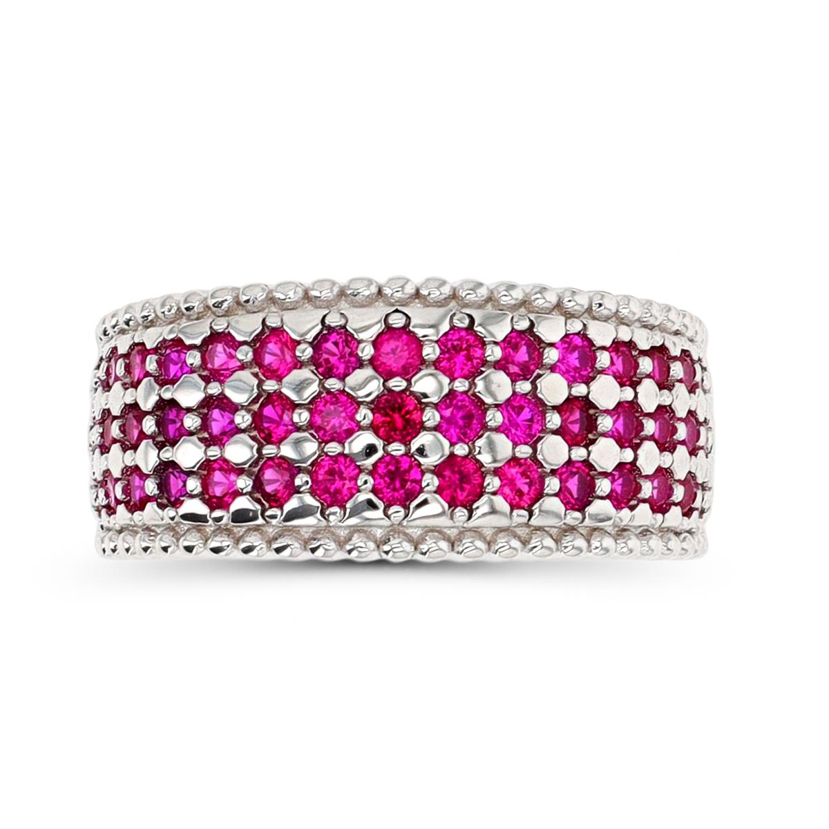 Sterling Silver Rhodium #8 Ruby Pave Anniversary Band Ring