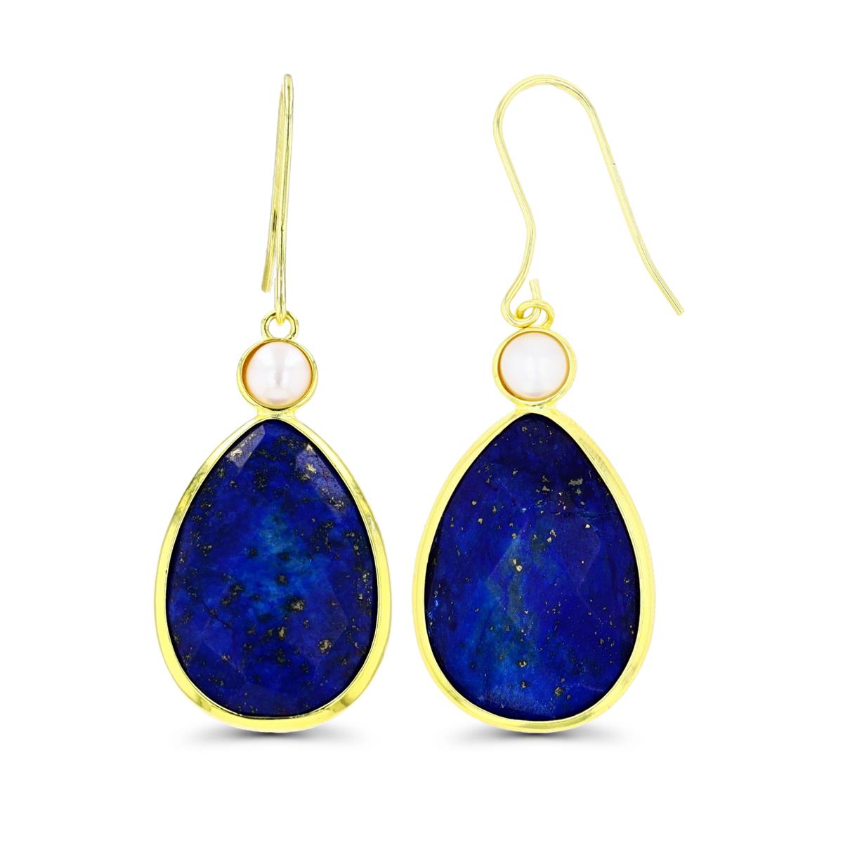 Sterling Silver Yellow 22x16mm Faceted Pear Lapis & FWP FishHook Earring