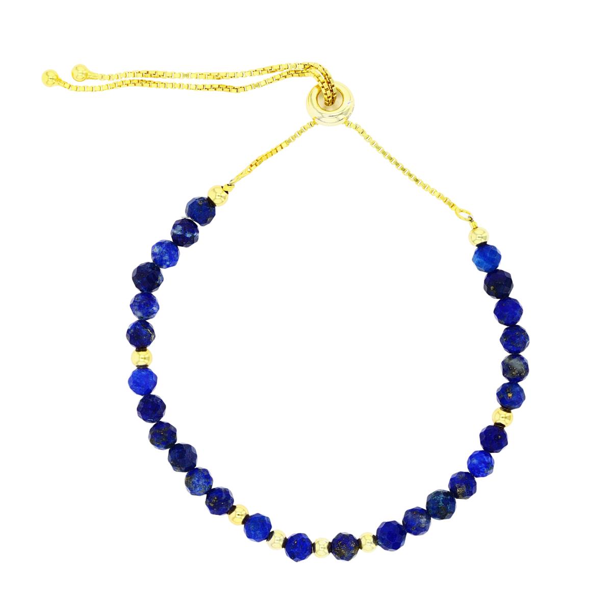 Sterling Silver Yellow 4mm Faceted Lapis Beads Adjustable Bracelet