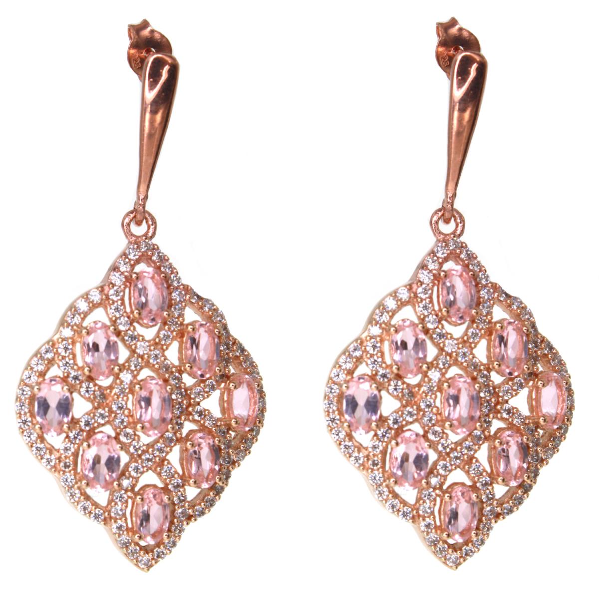 Sterling Silver Rose Pink Diamond Simulant and CZ Filigree Dangling Earring